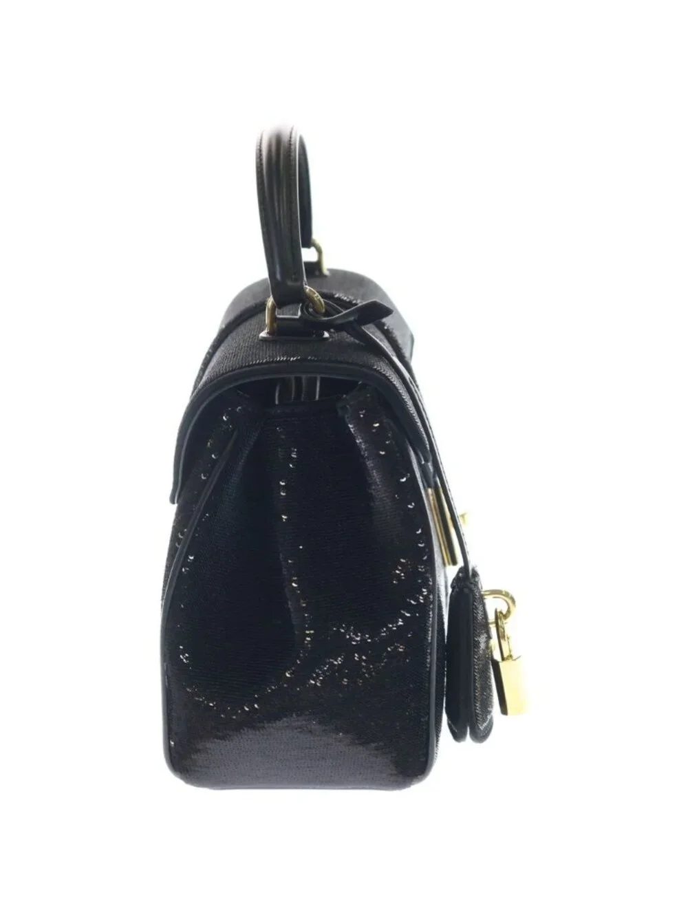 Celine Mini 16 Sesame Sequin 2-Way Shoulder Bag Black Calfskin Gold